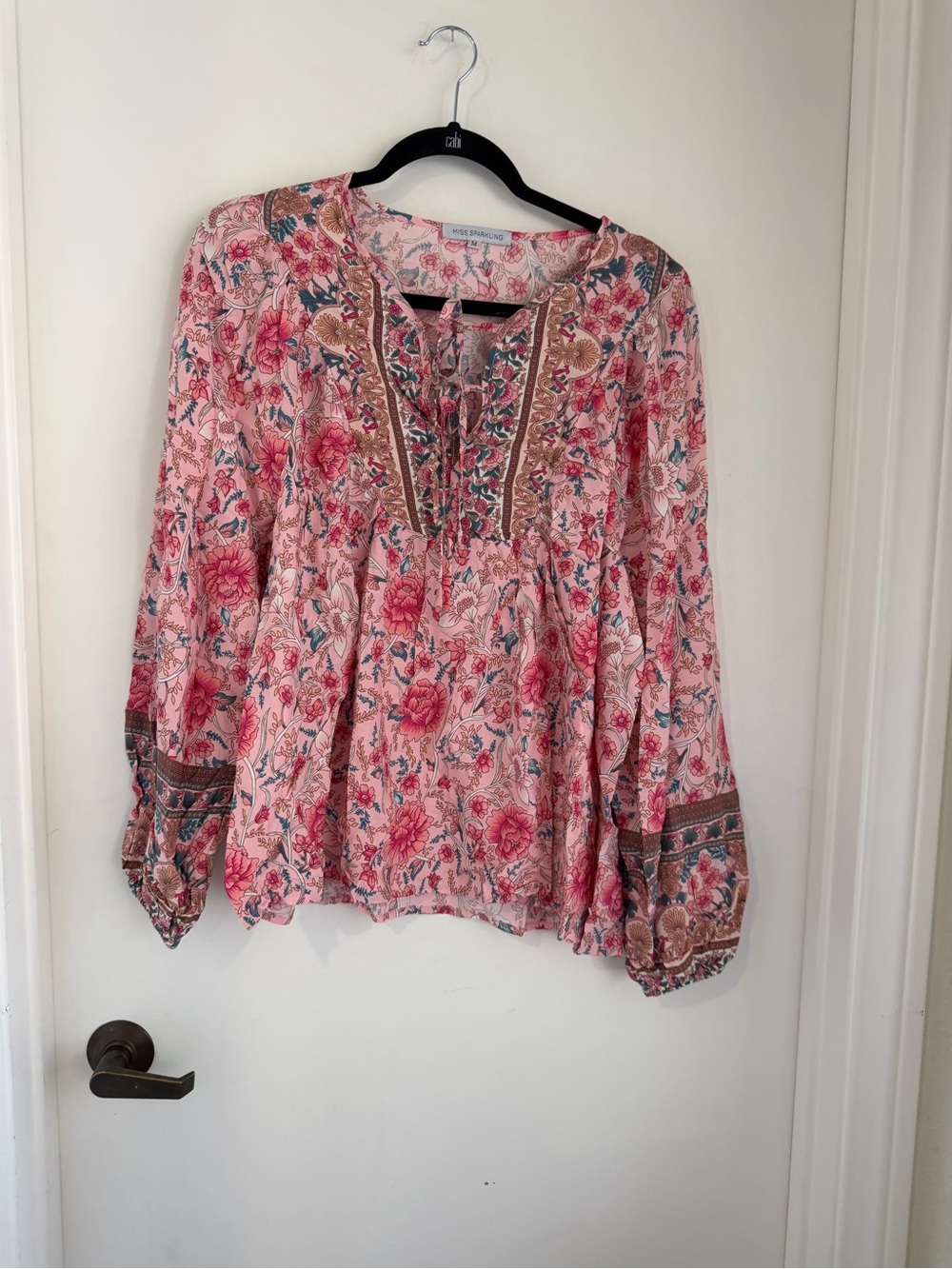 Printed Floral Peasant Tunic Top - Pink